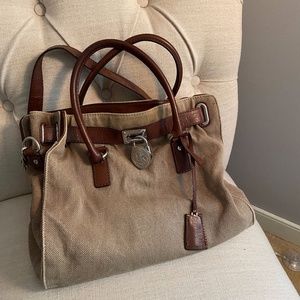 Michael Kors Tan Canvas & Brown Leather Purse